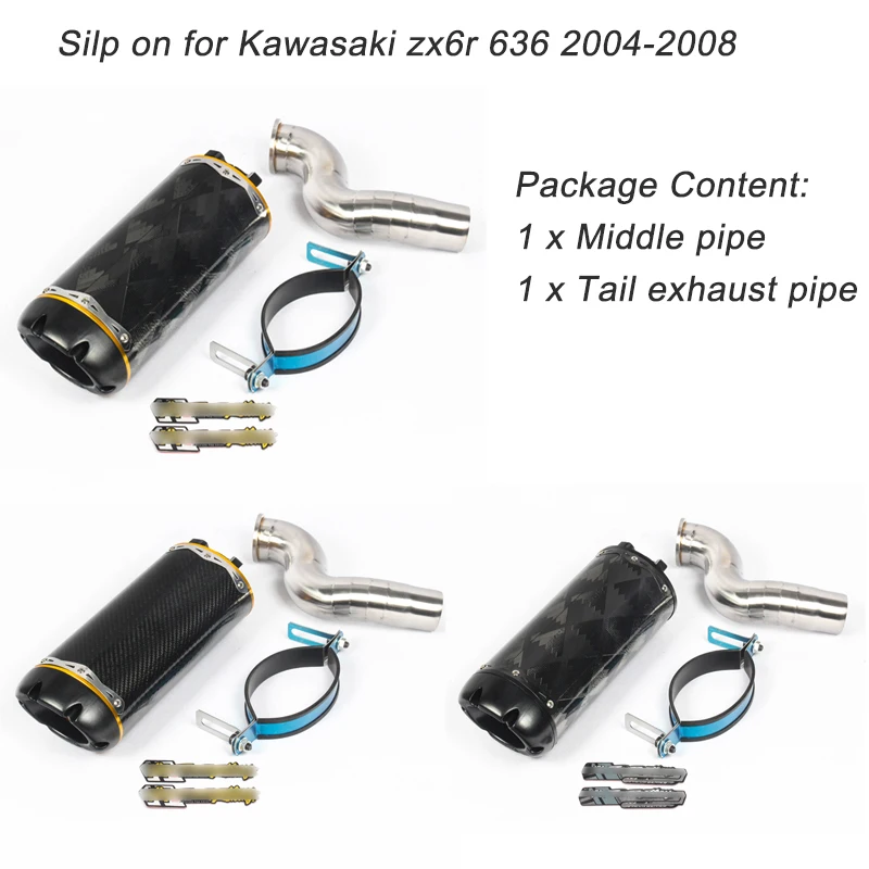 

Silp on for Kawasaki ZX-6R 636 2004-2008 Motorcycle Middle Connecting Pipe System + Tail Carbon Fiber Exhaust Muffler Pipe