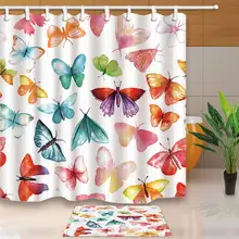 Тканевая занавеска для душа с цветными бабочками, белая занавеска для ванной комнаты, домашний декор, высокое качество, водонепроницаемая, Mouldproof, с крючками