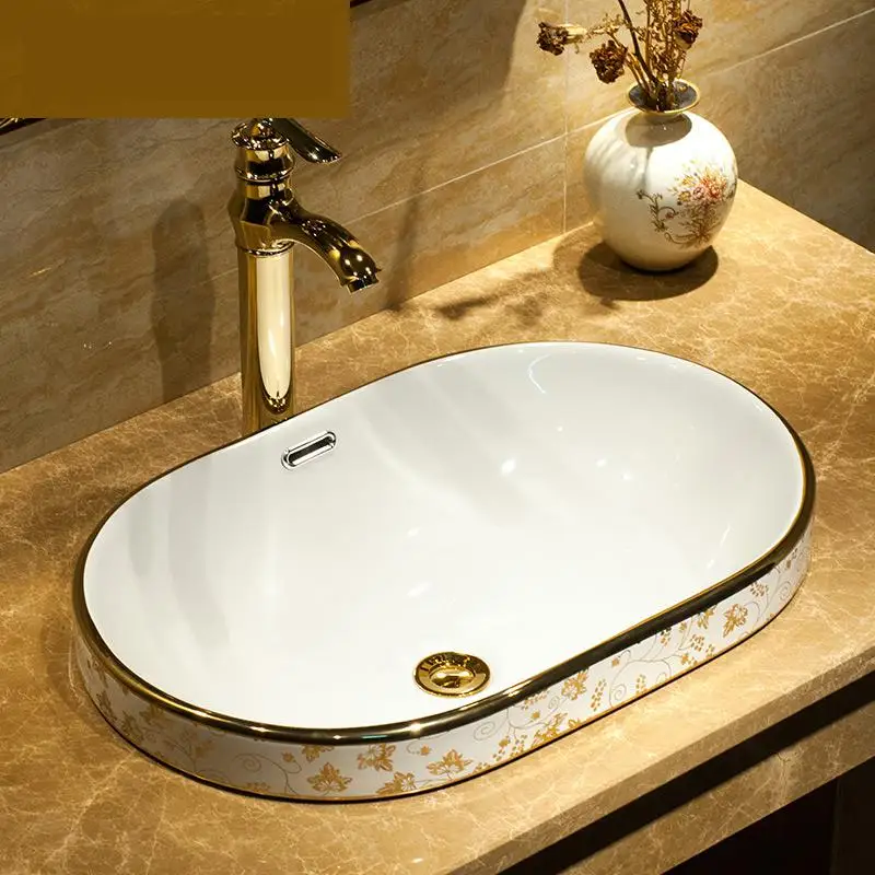 Us 299 0 Semi Embedded Europe Vintage Style Ceramic Art Basin Sinks Counter Top Wash Basin Bathroom Vessel Sinks Vanities Bathroom Basin In Bathroom