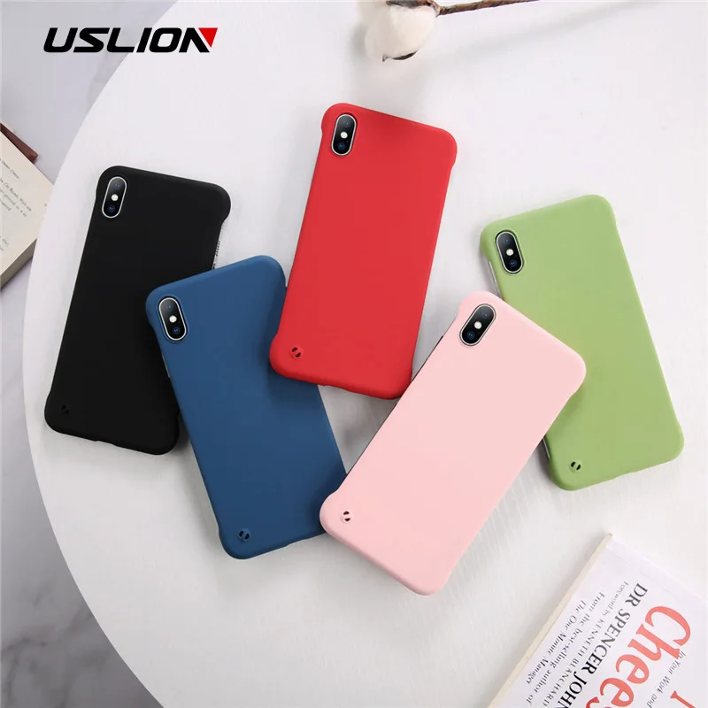 

USLION Frameless Hard PC Case For iPhone X XR XS Max Ultra Slim Matte Phone Case For iPhone 7 8 6 6S Plus Candy Color Back Cover
