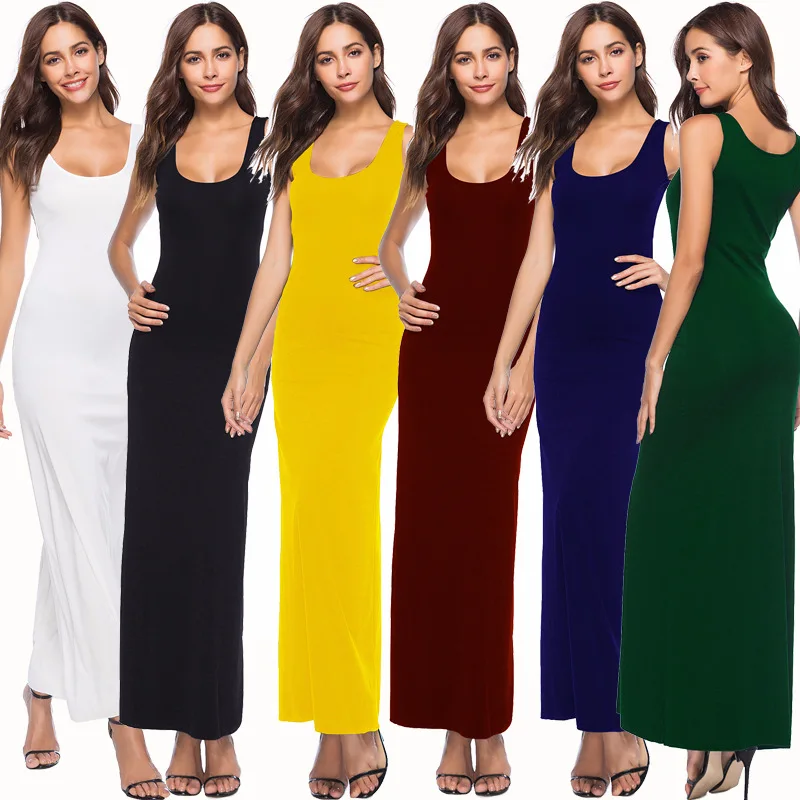 Us 12 19 40 Off Casual Summer Sleeveless Scoop Neck Maxi Bodycon Dresses Women Ankle Length Plus Size Long Basic Dress 3xl De Verao Roupas In