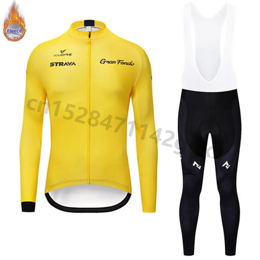 

2019 New Strava Men Cycling Jerseys Set Winter Thermal Fleece Long Sleeve Racing MTB Bike Cycling Clothing Maillot Ropa Ciclismo