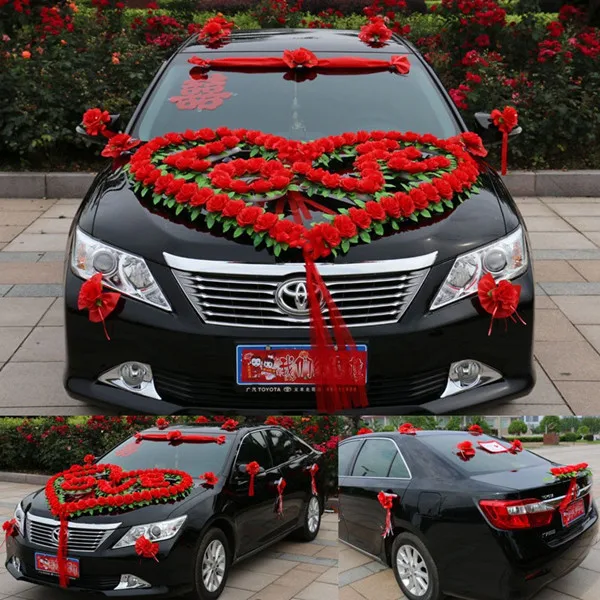 Стиль роскошное свадебное оформление автомобиля набор сердце "любовь" свадебный автомобиль цветок декоративные Casamento украшения Декор - Цвет: red