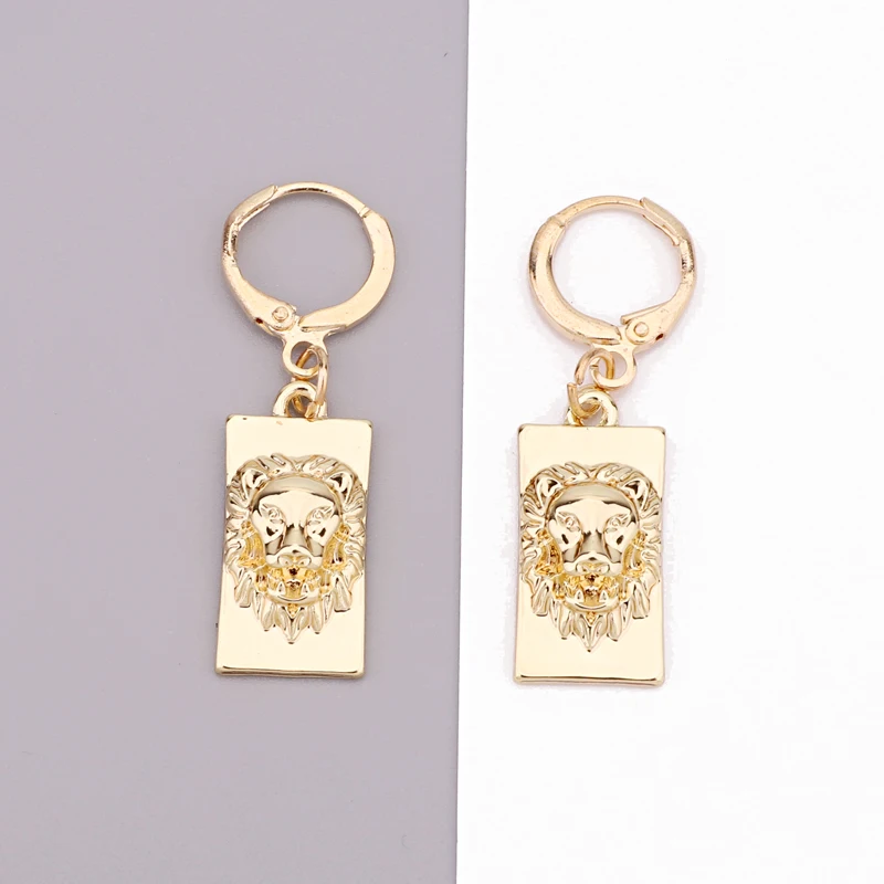 

Dayoff Europe Gold Silver Rectangle Lion Head Hoop Earrrings Women Jewelry Punk Small Animal Long Circle Round Earrings E230