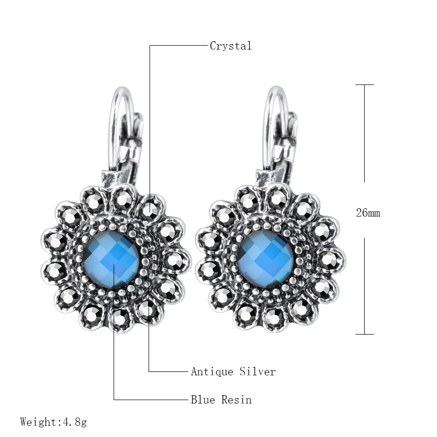 Wbmqda, модные сережки в виде цветка с кристаллами серебряного цвета, синяя австрийская серьга из горного хрусталя для женщин, свадебные ювелирные изделия