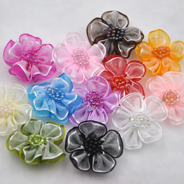 

40pcs Upick Organza ribbon flowers bows Appliques Craft Wedding Dec A08