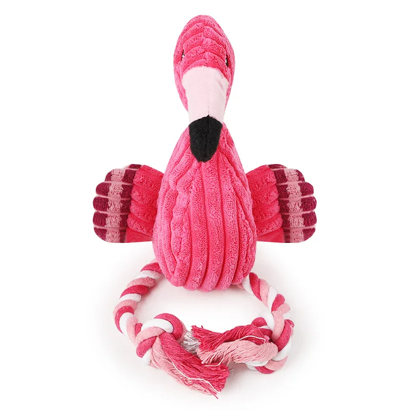 Pink Flamingo Shape Pet Dogs Toy with Cotton Rope Dog Interactive Plush