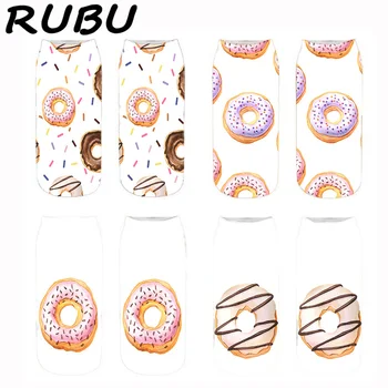 

RUBU Fashion Women Ankle Socks Kawaii Donut Short Socks Women Cotton White 3D Printing Funny Socks Meias 5D1