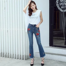 Новые Летние Стильные тонкие эластичные женские джинсы с цветочной вышивкой обтягивающие Женские винтажные женские джинсы с высокой талией женские джинсы