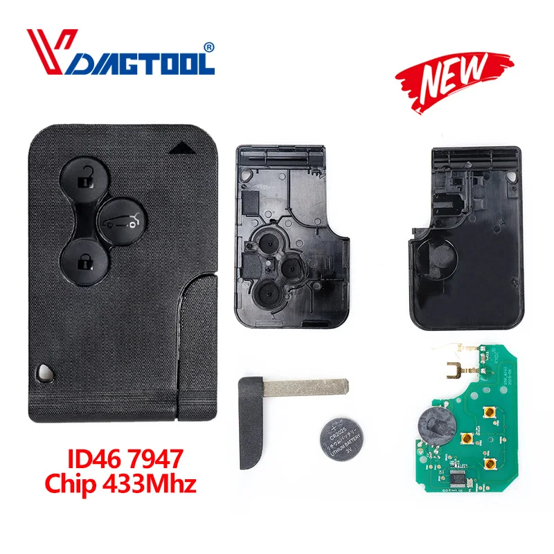 

VDIAGTOOL 3 Buttons 433Mhz ID46 PCF7947 Chip Emergency Smart Remote car Key For Renault Megane key 2 Scenic Card II Grand