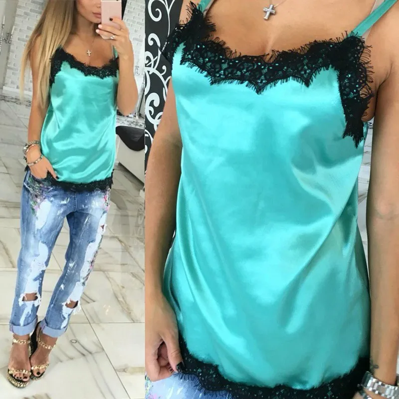 

Sexy Fashion Women Sleeveless Lace Tops Tank T-Shirt Summer Vest Patchwork S1 Camisoles Casual