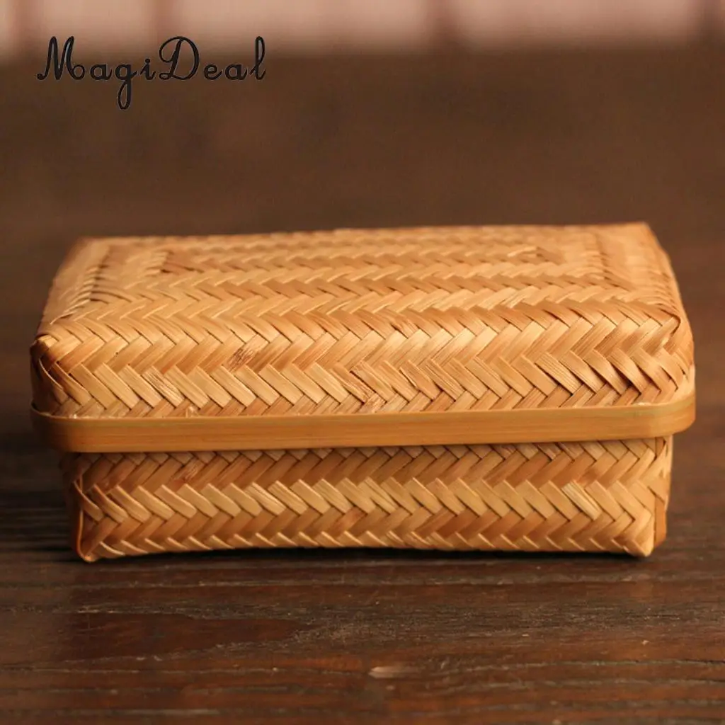 Bamboo Storage Basket Tray Food Hamper Bread Fruit Tea Box Organizer w/ Lid
