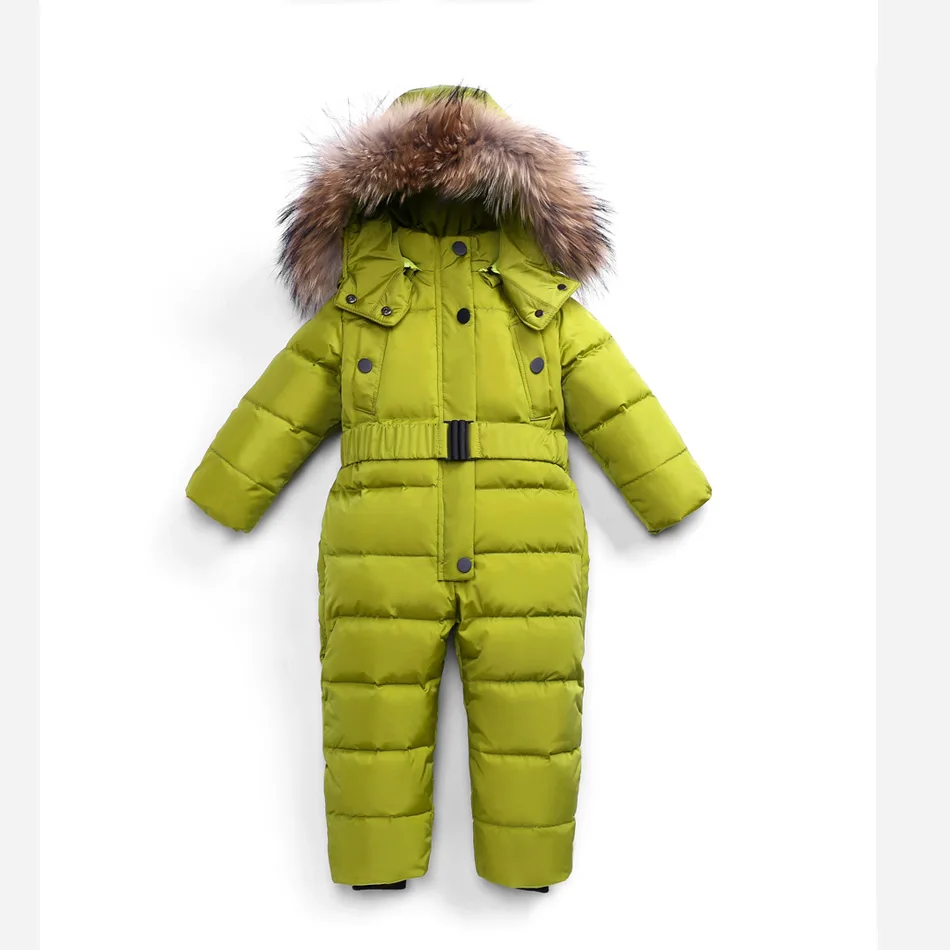 

Baby Boys Girls Down Romper Children Winter White Duck Down Kids Jumpsuit Infant Nature Raccoon Fur Big Collar
