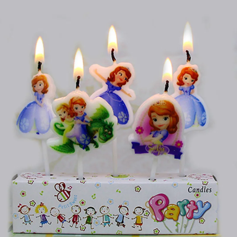 

5pcs/set Beautiful Princess Sofia Cartoon Kids girl boy Birthday Cake Cupcake Toppers Creative Cake decor Candle Party Supplies