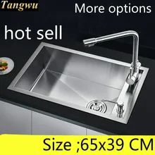 Роскошная кухонная ручная раковина одинарная мойка Мойка Посуды 304 пищевой нержавеющей стали Горячая 65x39 см