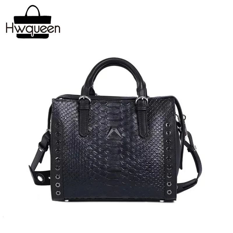 

Fashion Serpentine Pattern Designer Genuine Cow Leather Lady Women Small Black Handbag Zipper Closure Female Sling Shoulder Bag