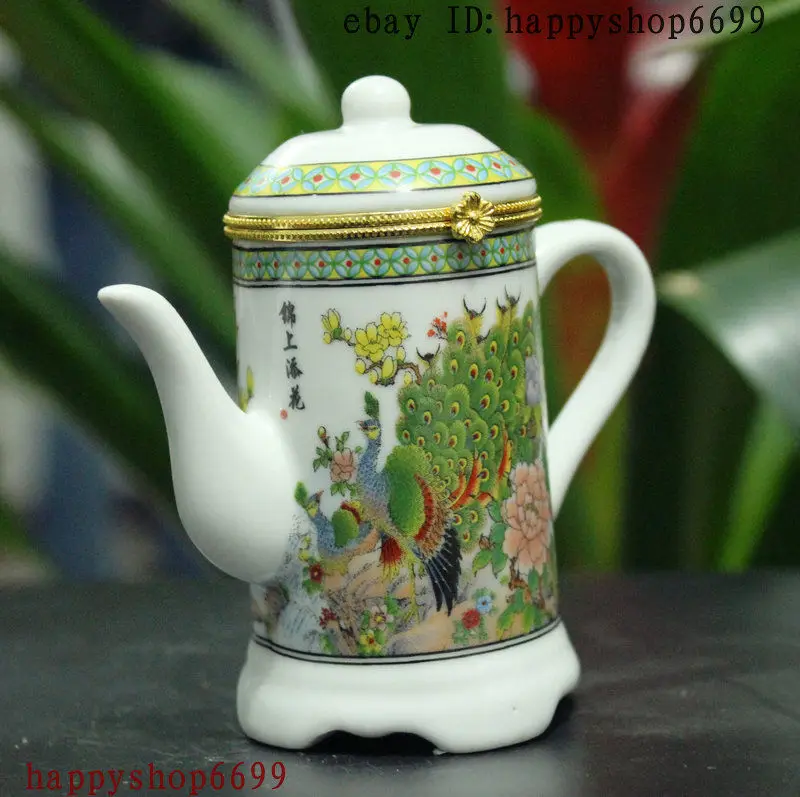 

China Porcelain Flagon Shaped Peacock Toothpick Box Cosmetic Box Jewelry Box D