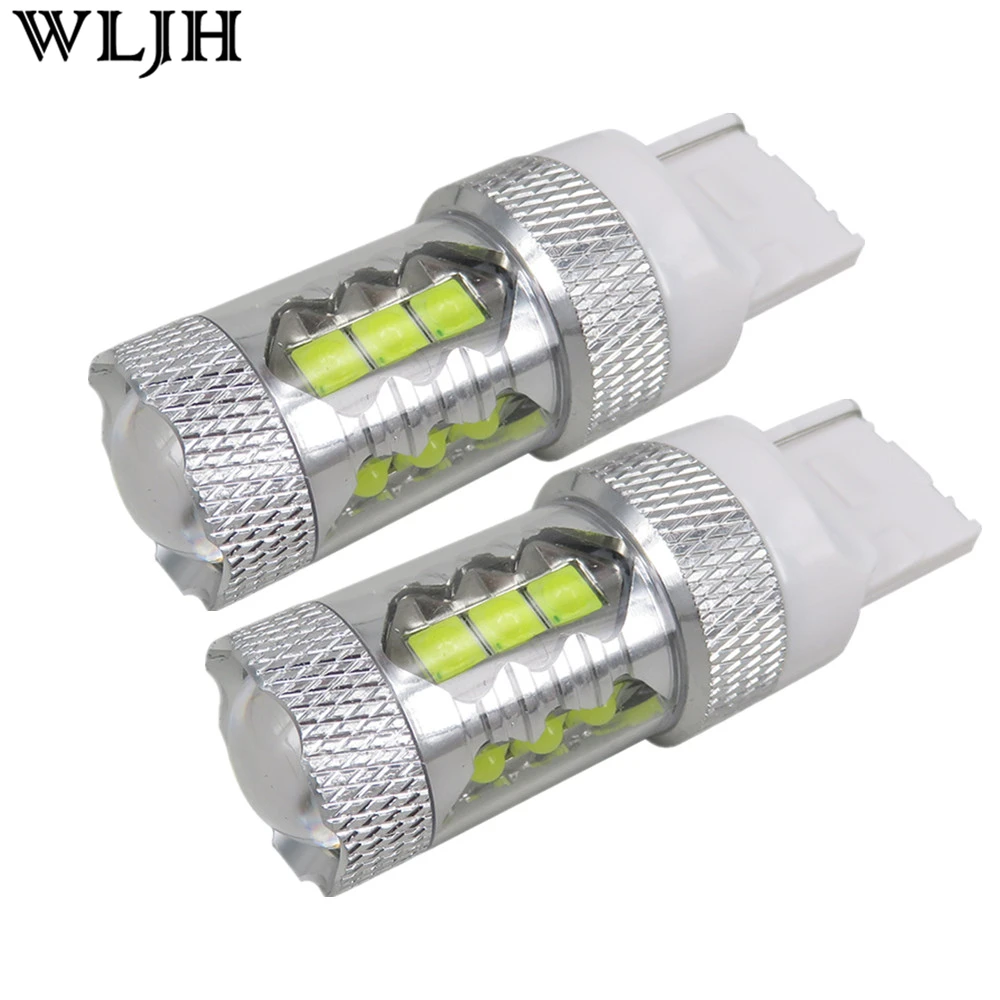

WLJH 2x 80w 1200lm 12v 24v T20 7440 W21W LED Car Auto DRL Day Running Light Fog Lamp Turn Signal Tail Backup Reverse Light Bulb
