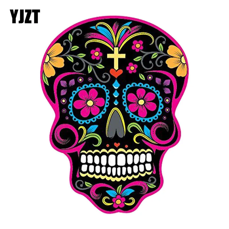 

YJZT 10.2CM*13.1CM Car Sticker MEXICAN SUGAR SKULL Classic Reflective Decals C1-7084