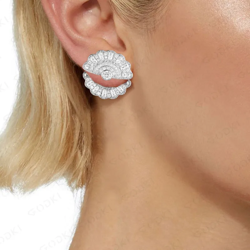 

GODKI 2019 Charms Multicolor Cubic Zirconia Statement Double Earrings Korean Elegant Womens Stud Earrings in Jewelry 2019