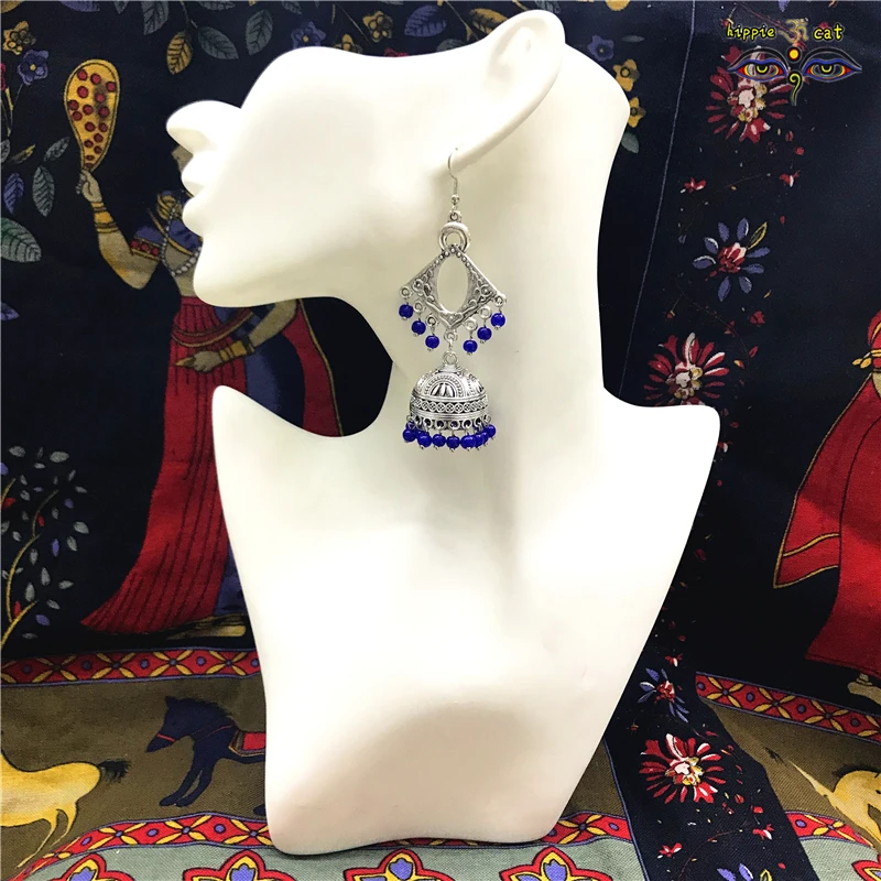 

India Antique silver plating Birdcage Earrings Long Prismatic Earbob Indian Egyptian Gypsy Middle East Jewelry Limited Supply