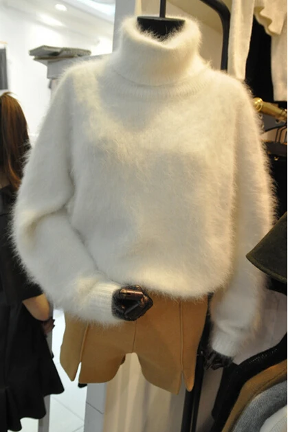Winter Thick Warm Mink Cashmere Sweater Women Oversized Turtleneck Knitted Sweaters and Pullovers Loose White Fuzzy Sweater Coat (3)