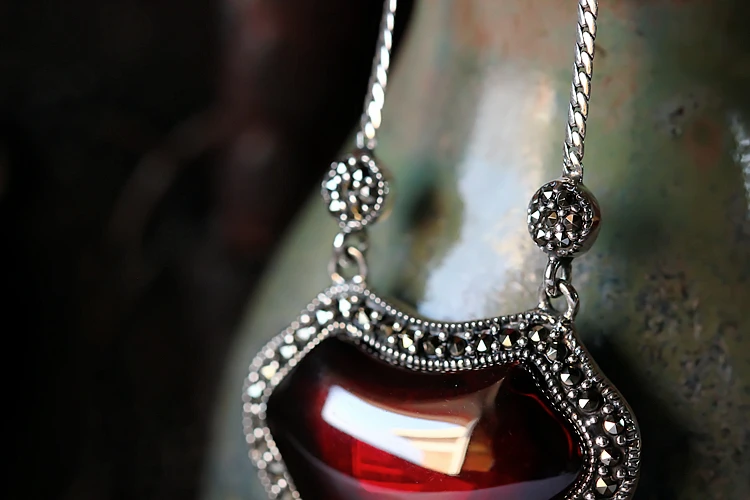 S925 Стерлинговое Серебро, тайские серебряные подвески, Стерлинговое Серебро, гранат/опал, ожерелье с кулоном в ретро-стиле, женская подвеска в области ключицы
