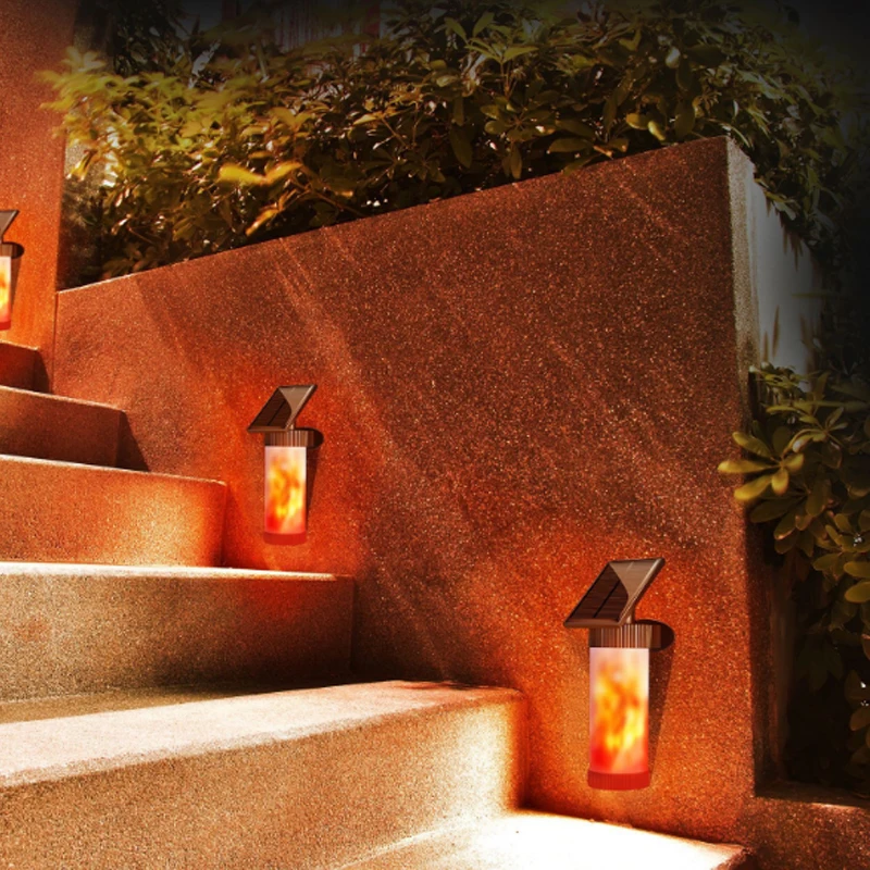 Led Solar Light Solar Lamp Flickering Flame Effect 3 Modes Outdoor Yard Stair Pathway Landscape Wall Lamp Garden Decoration