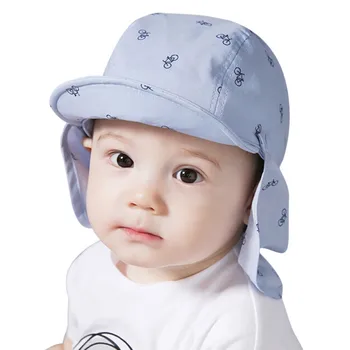 

Summer Baby Children Hat With Soft Brim Blue/White Caps Detachable Cute Cartoon Print Sun Hats