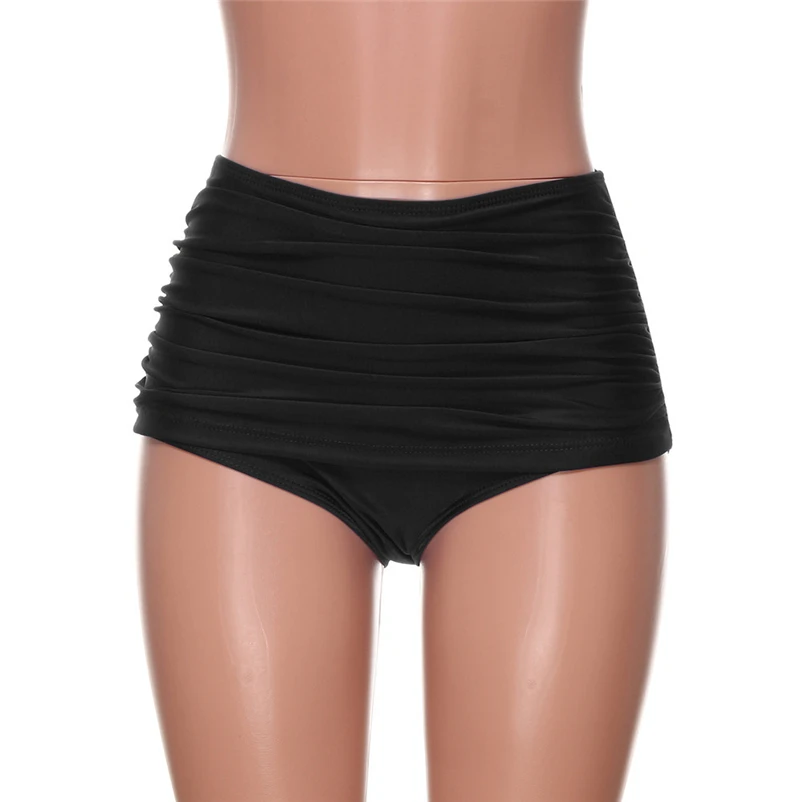 Solid color sexy women swimming trunks summer High Waisted Swim Bottom Ruched Bikini Tankini Swimsuit Briefs #FS#4JU06 (11)