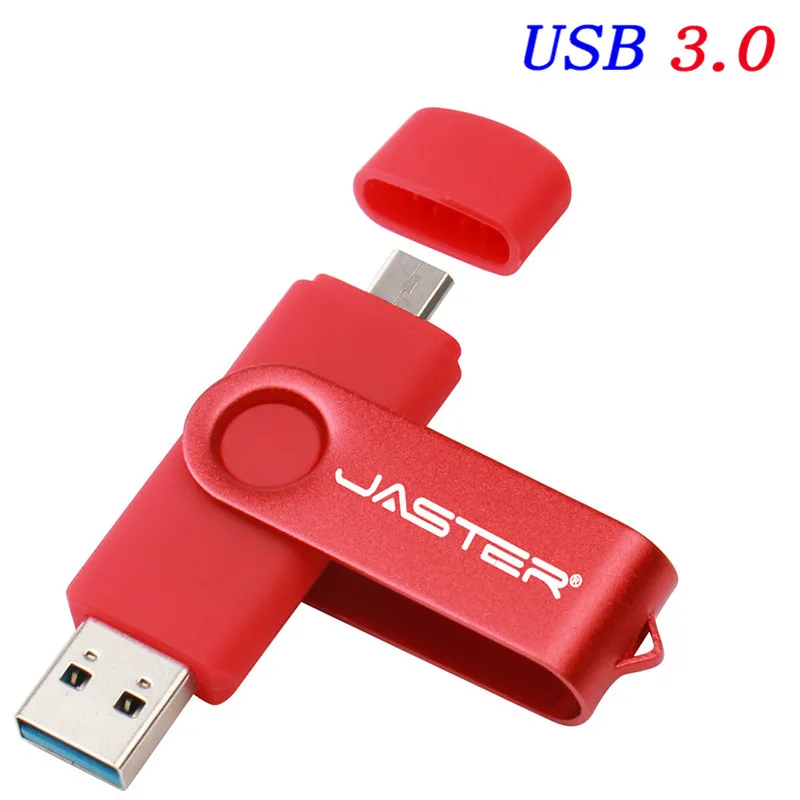 JASTER, OTG USB 3,0, 128 ГБ, USB флеш-накопитель, 16 ГБ, 32 ГБ, двусторонняя ручка-накопитель для Android, мобильный телефон, 8 ГБ, USB флешка, 64 ГБ, флешка - Цвет: Red