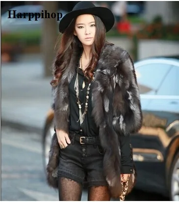 

Free shipping Silver Fox fur Coat Women Long Natural Fox Fur Coat Winter Thick Real Fur Jacket Custom plus size