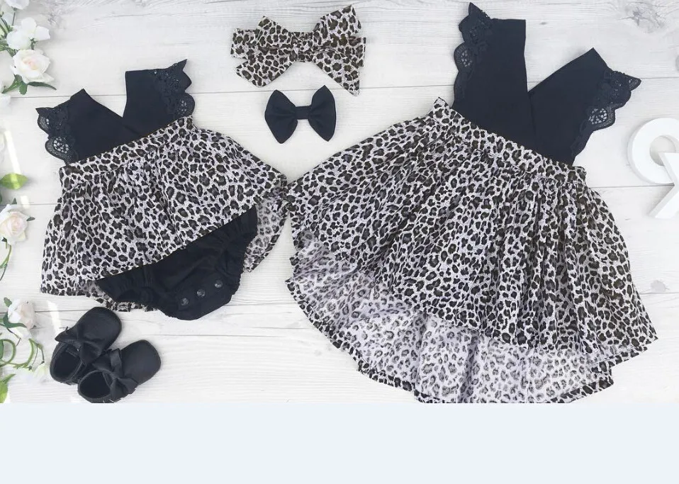От 0 до 7 лет, модная одежда для маленьких девочек костюм леопардовой расцветки кружевное платье-комбинезон с оборками на рукавах+ повязка на голову, комплект из 2 предметов летний костюм для малышей