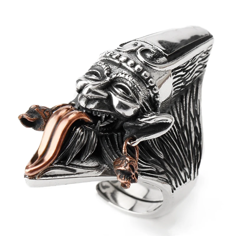 

Real 925 Sterling Silver Men Ring Gothic Punk Ghost Make Faces Resizable Ring Fashion Jewelry
