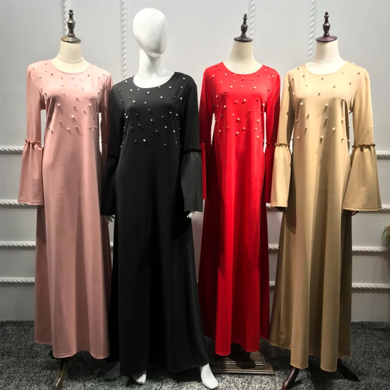

Plus Size Vestido Longo Robe Femme Spring 2019 UAE Abaya Muslim Dubai Women Beading Floor Length Maxi Hijab Dress Arab Clothing