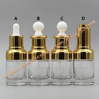 

30ml clear glass essential oil bottle with shiny gold dropper lid/press cover,cosmetic container,dropper bottle