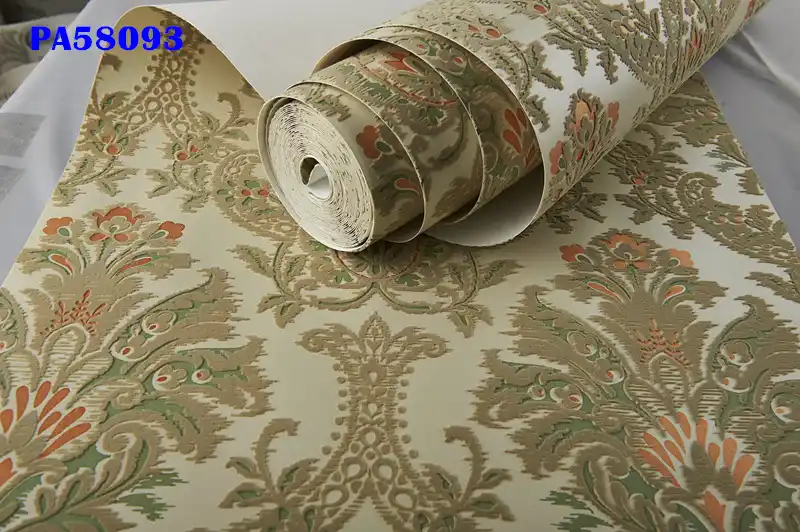 Colored Vintage Velvet Flocking Damask Wallpaper French