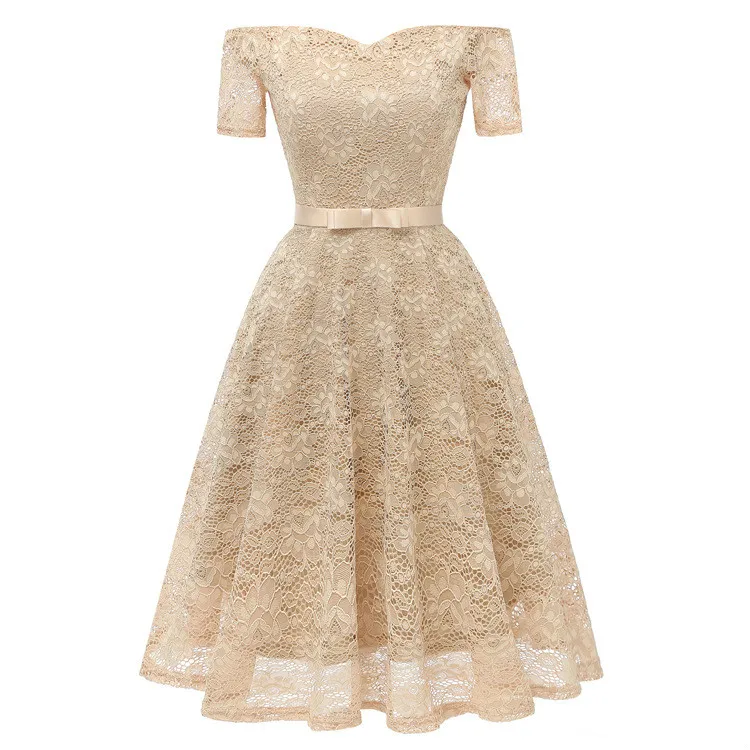 

Women's clothes 2018 new fashion one-shoulder dress vintage lace dress ladies vintage dress women