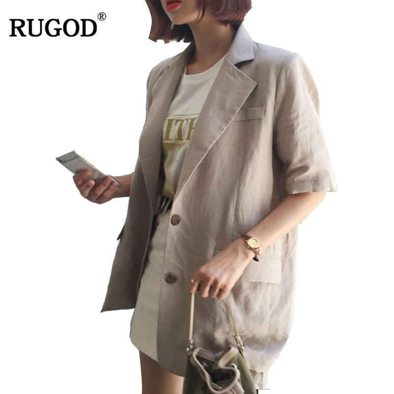 RUGOD 2018 Spirng офисный блейзер для женщин с коротким рукавом однобортный хлопковый