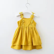 Hurave/Повседневная однотонная одежда с квадратным воротником Детская летняя одежда платье без рукавов детская одежда трапециевидный кружевной Сарафан