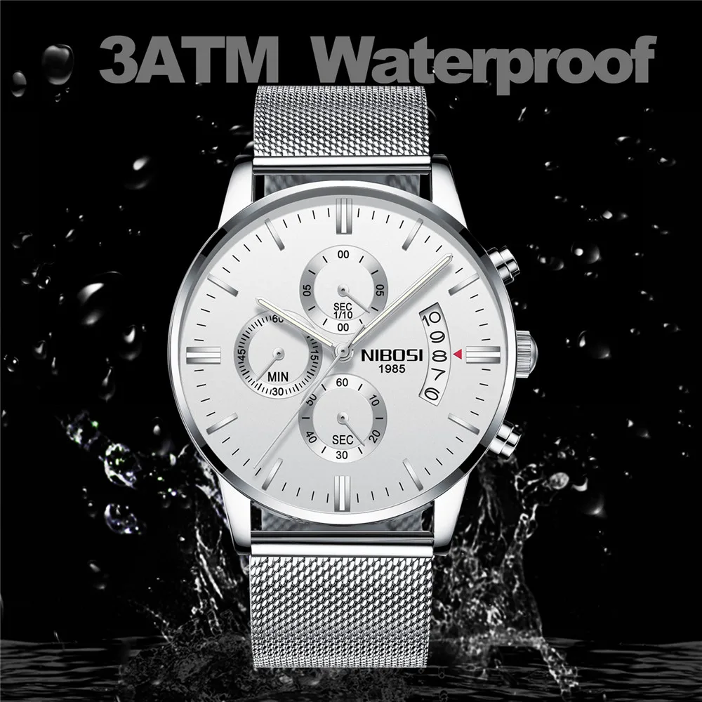

Men Watches Fashion Brand NIBOSI Men Quartz Watch Men Steel Chronograph Waterproof Wristwatches Men Gifts