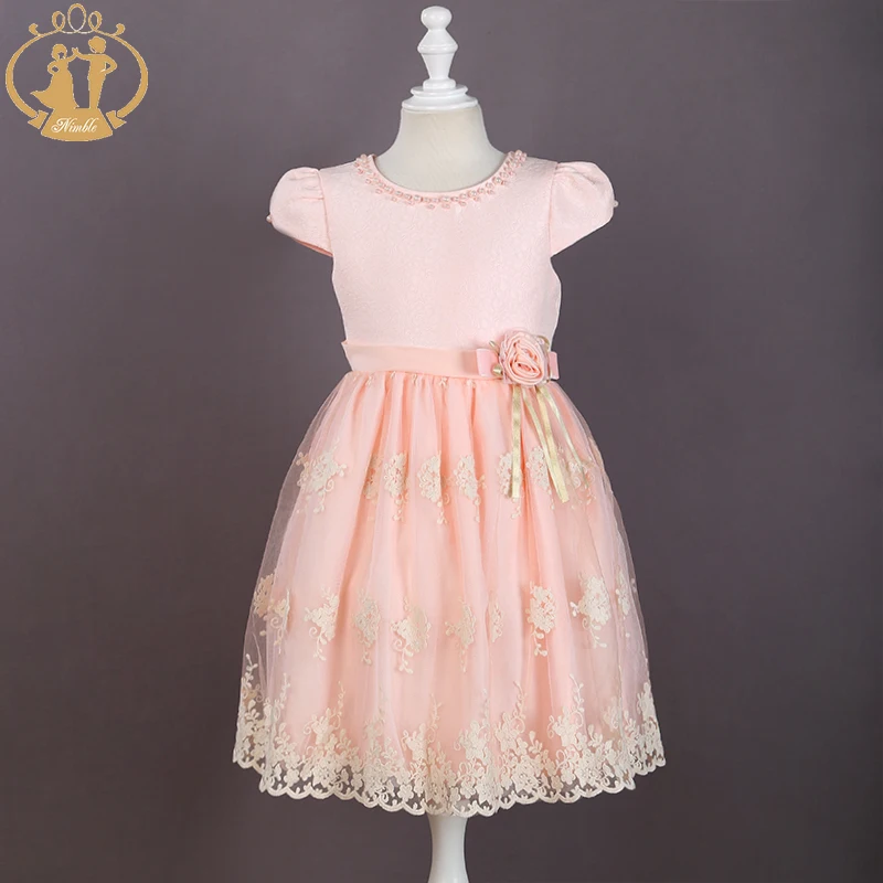 Nimble/платье для девочек; платье принцессы с вышитым бантом и бусинами; элегантное кружевное платье для девочек; vestidos; Детские платья для девочек