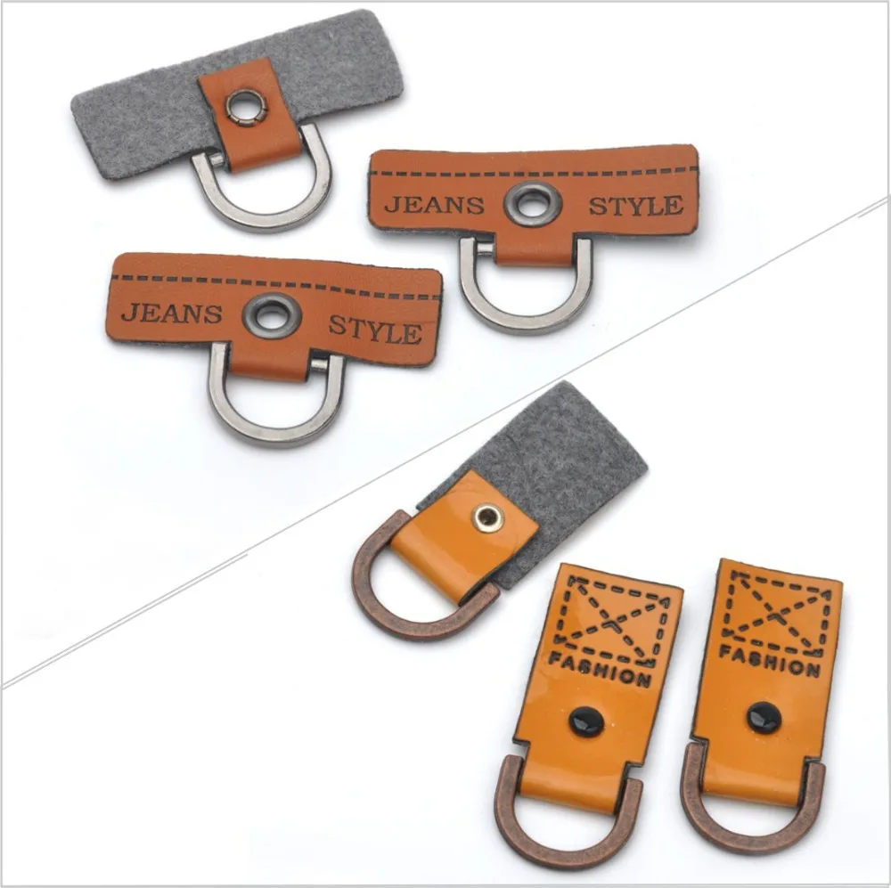 

20pcs/lot Brown PU leather Badges sew on label metal alloy logo D rings eyelets for Denim sportswear free shipping PLB-040