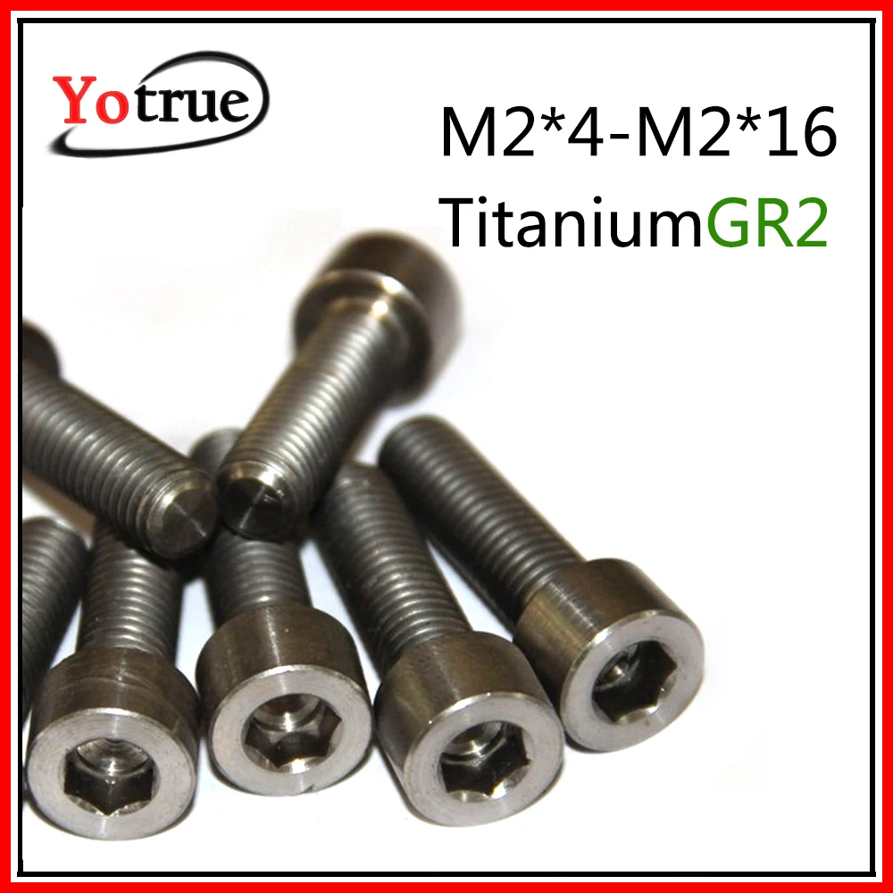 

50pcs/lot titanium Micro Small screw din912 GR2 M2x4-M2x16 Pure Ti Hexagon Socket Cap Screw Cylinder head hexagon screw