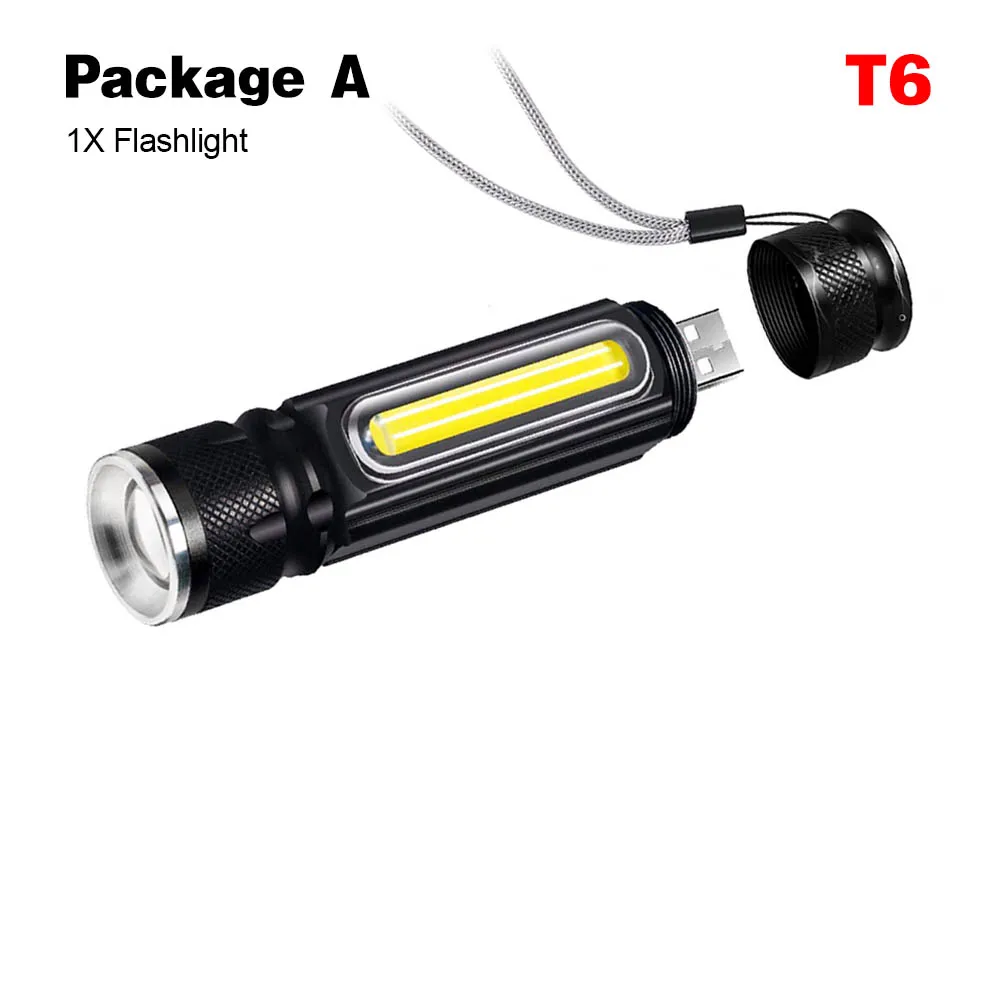 Сильный свет велосипеда Водонепроницаемый 4 режима освещения LED+ удара велосипедов свет зарядка через usb Поддержка зум хвост магнит открытый езда на ночь - Цвет: T6-Package A