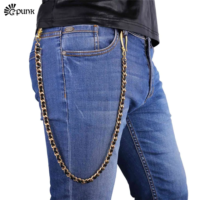Jeans Trousers pants chain for Rock men Genuine Leather & Gold color