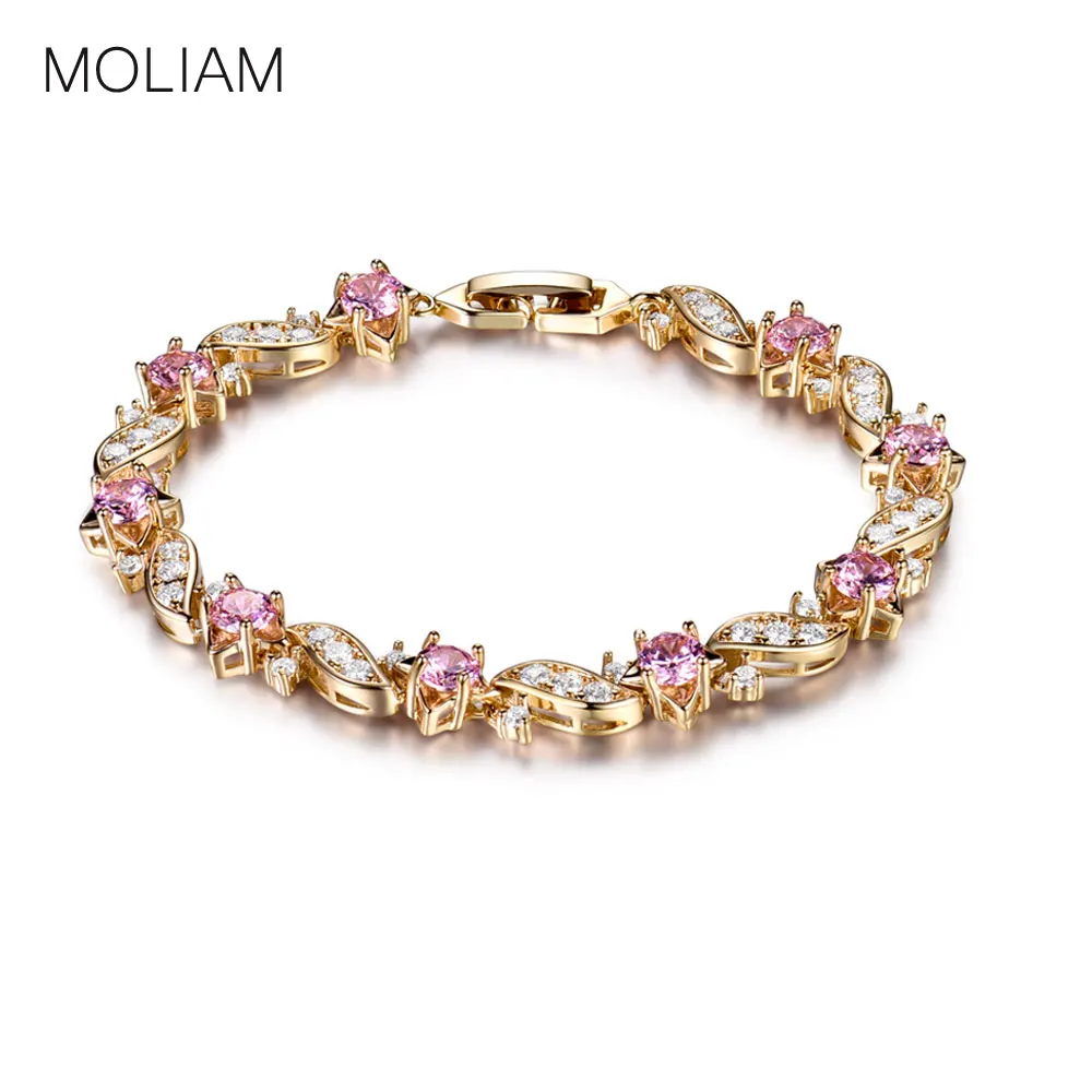 

MOLIAM Fashion Gold-Color Bracelets Round Crystal Cubic zirconia Shinning Lady Chain Bracelet Bangle Jewelry Hot Sale MLL104