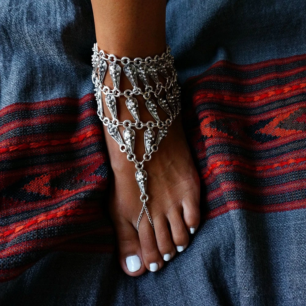 Индийский стиль модный пляжный женский ножной браслет Bracklet, дизайн Boho ножной браслет для женщин с подвеской в виде монеты