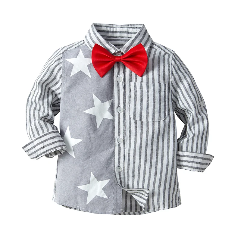 

2019 Autumn Boy Shirts for Children Striped Patchwork Kids Boys Shirt Autumn Long Sleeve Stars Fashion Baby Shirts