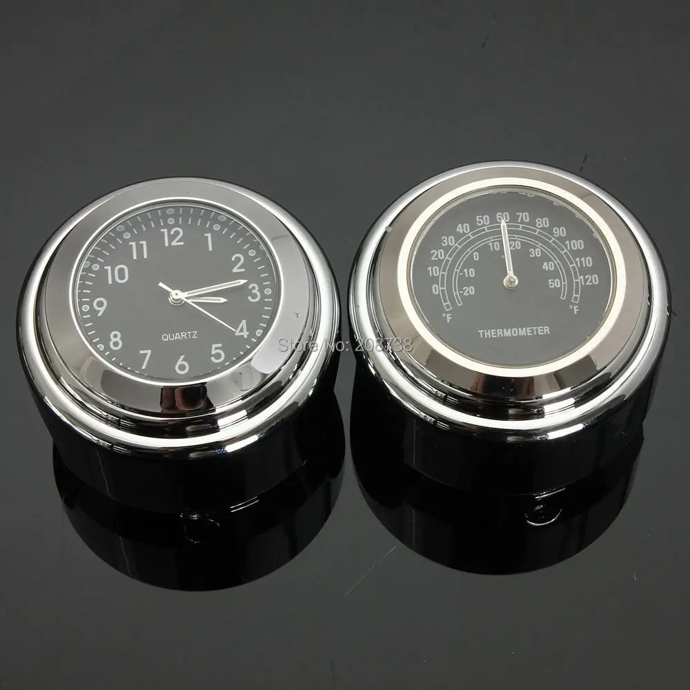 

7/8'' 1'' Motorcycle Bike Handlebar Mount Dial Clock +Thermometer Temp Gauge Bar(6.8)